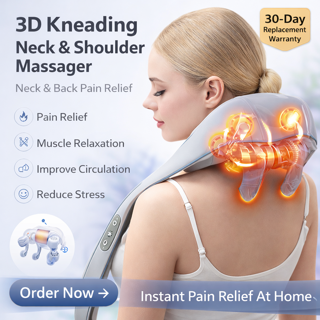 3D Kneading Massage Pillow- Neck & Back Pain Relief – Relaxation Anytime, Anywhere